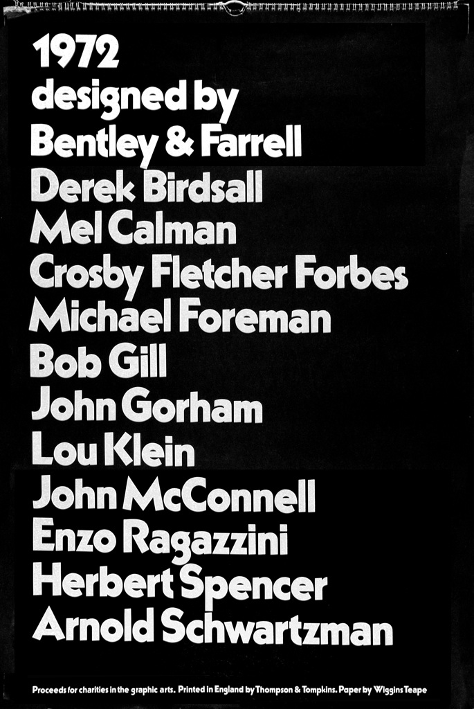 Calendario 1972, studio Crosby-Fletcher-Forbes, Londra